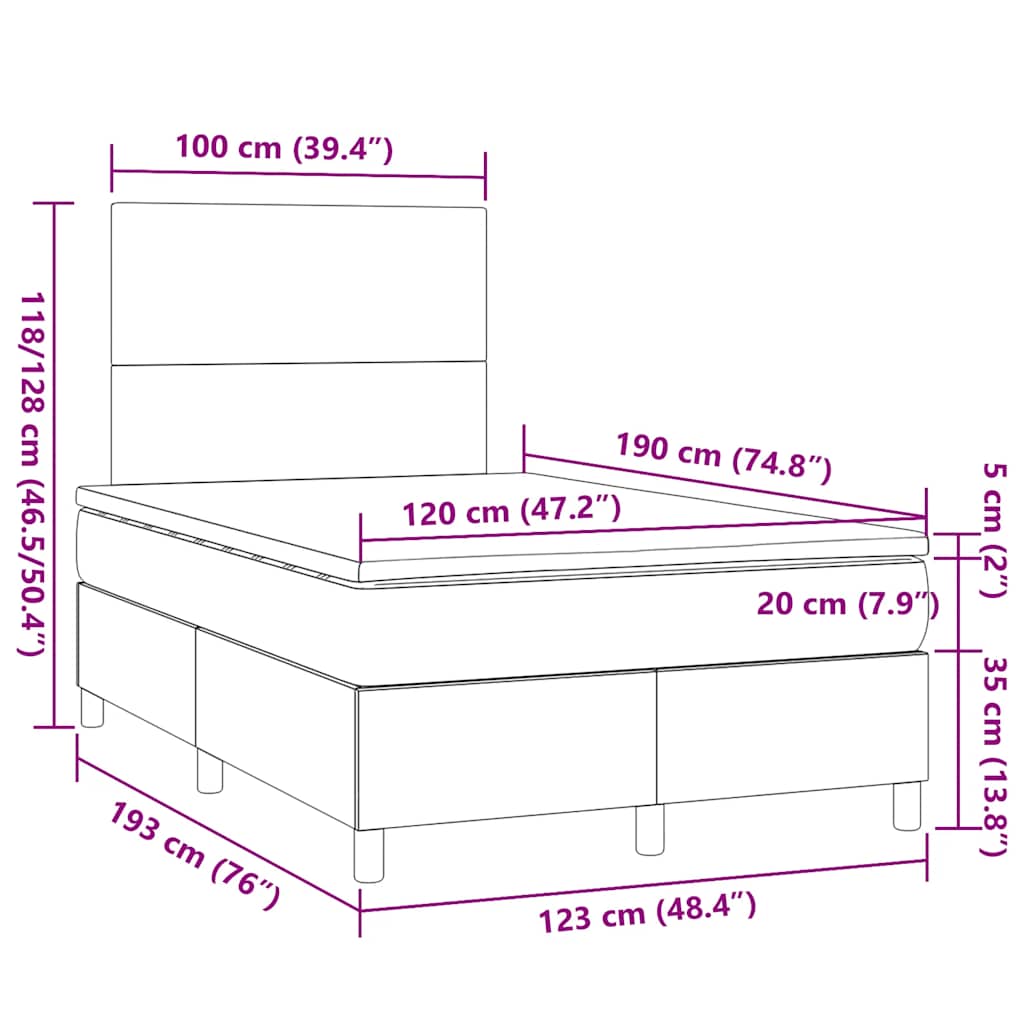 vidaXL Κρεβάτι Boxspring με Στρώμα Κρεμ 120x190 εκ. Υφασμάτινο