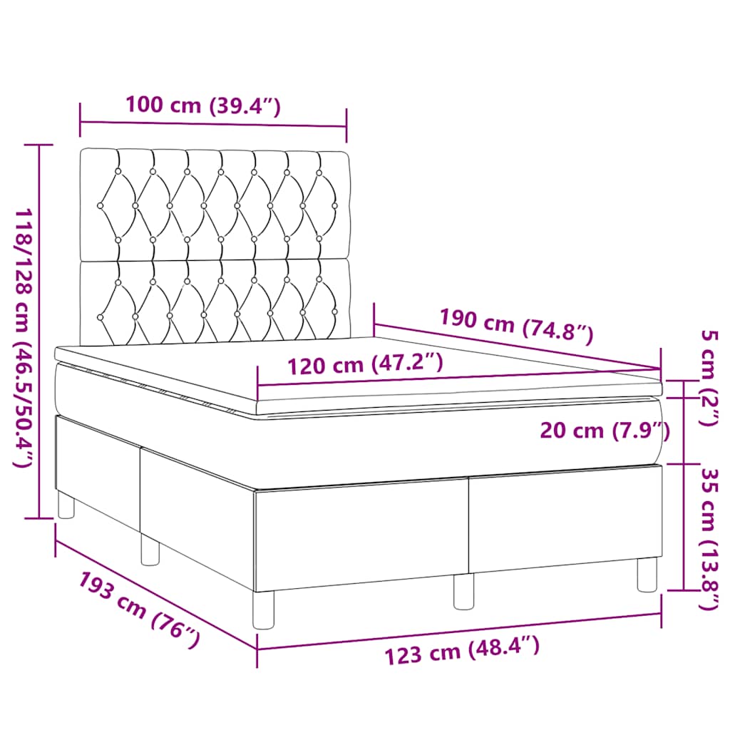 vidaXL Κρεβάτι Boxspring με Στρώμα Μαύρο 120x190 εκ. Υφασμάτινο
