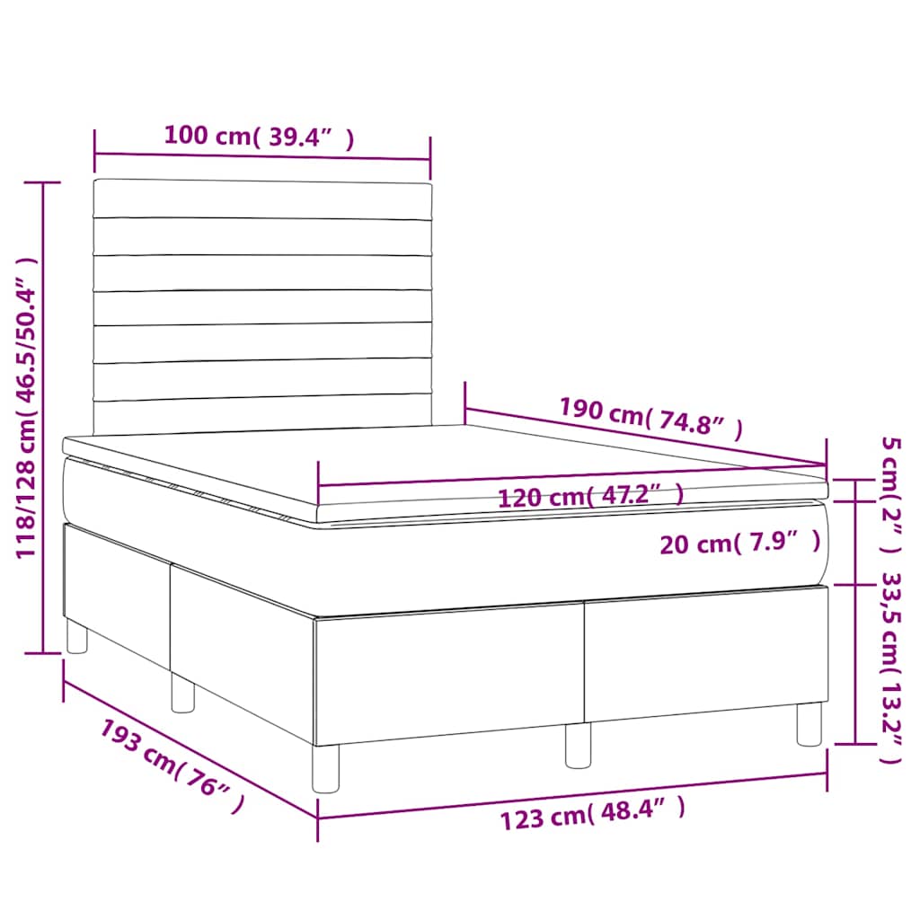 vidaXL Κρεβάτι Boxspring με Στρώμα Σκούρο Πράσινο 120x190εκ. Βελούδινο