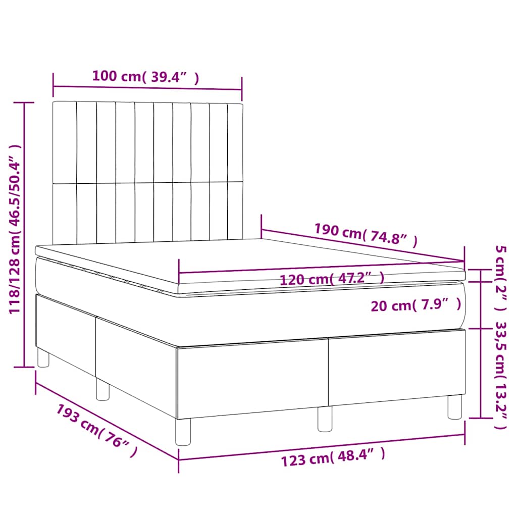 vidaXL Κρεβάτι Boxspring με Στρώμα Σκούρο Πράσινο 120x190εκ. Βελούδινο
