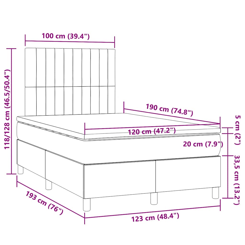 vidaXL Κρεβάτι Boxspring με Στρώμα Ροζ 120x190 εκ. Βελούδινο