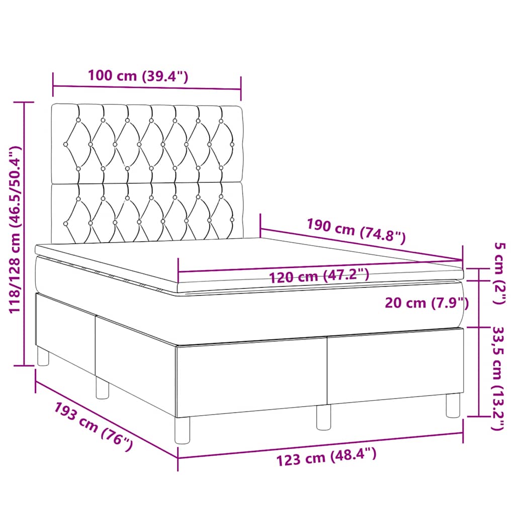 vidaXL Κρεβάτι Boxspring με Στρώμα Σκούρο Γκρι 120x190 εκ. Βελούδινο