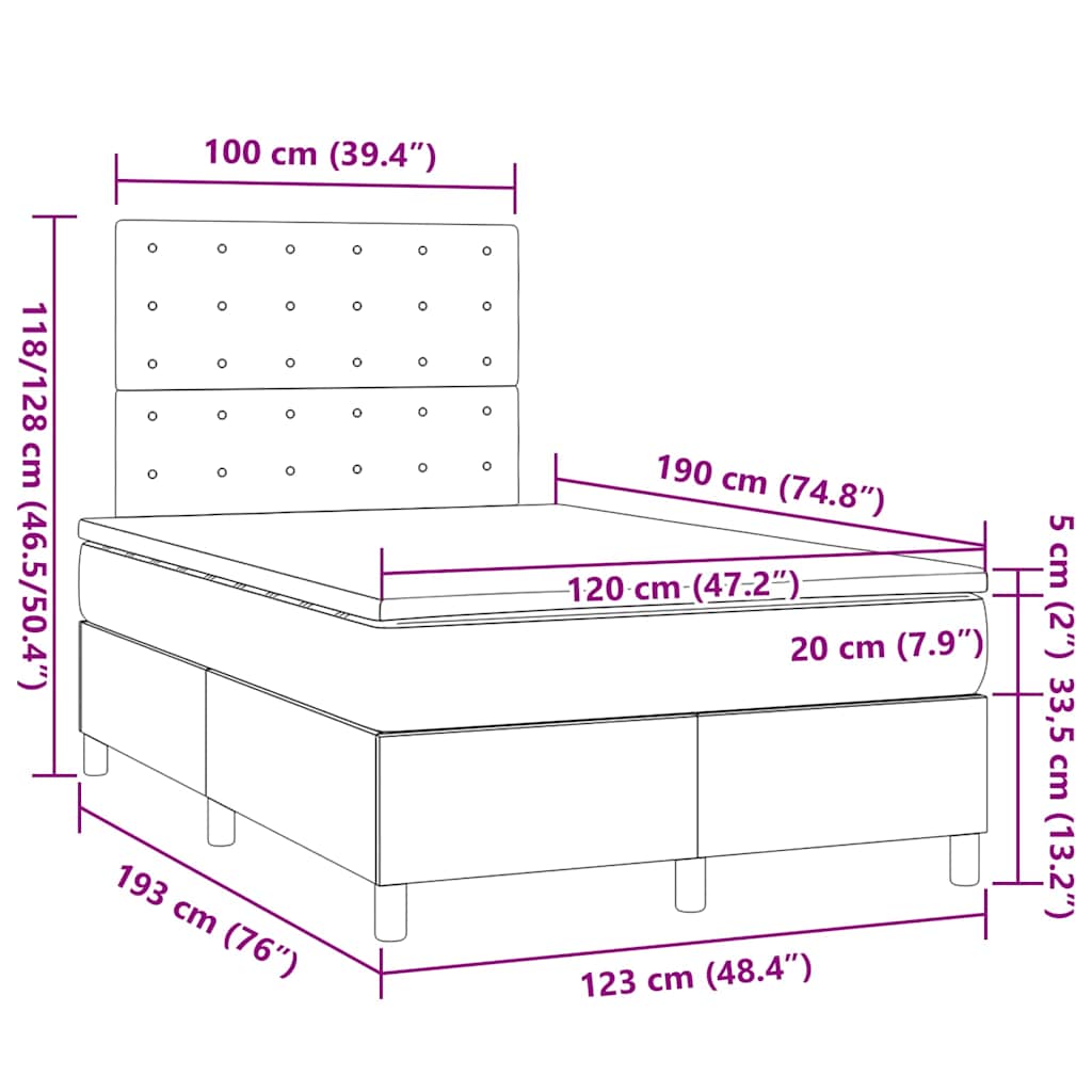 vidaXL Κρεβάτι Boxspring με Στρώμα Μαύρο 120x190 εκ. Βελούδινο