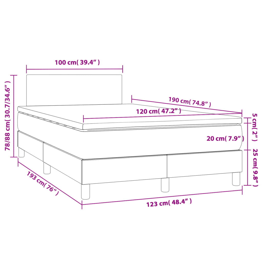 vidaXL Κρεβάτι Boxspring με Στρώμα & LED Μπλε 120x190εκ. Υφασμάτινο
