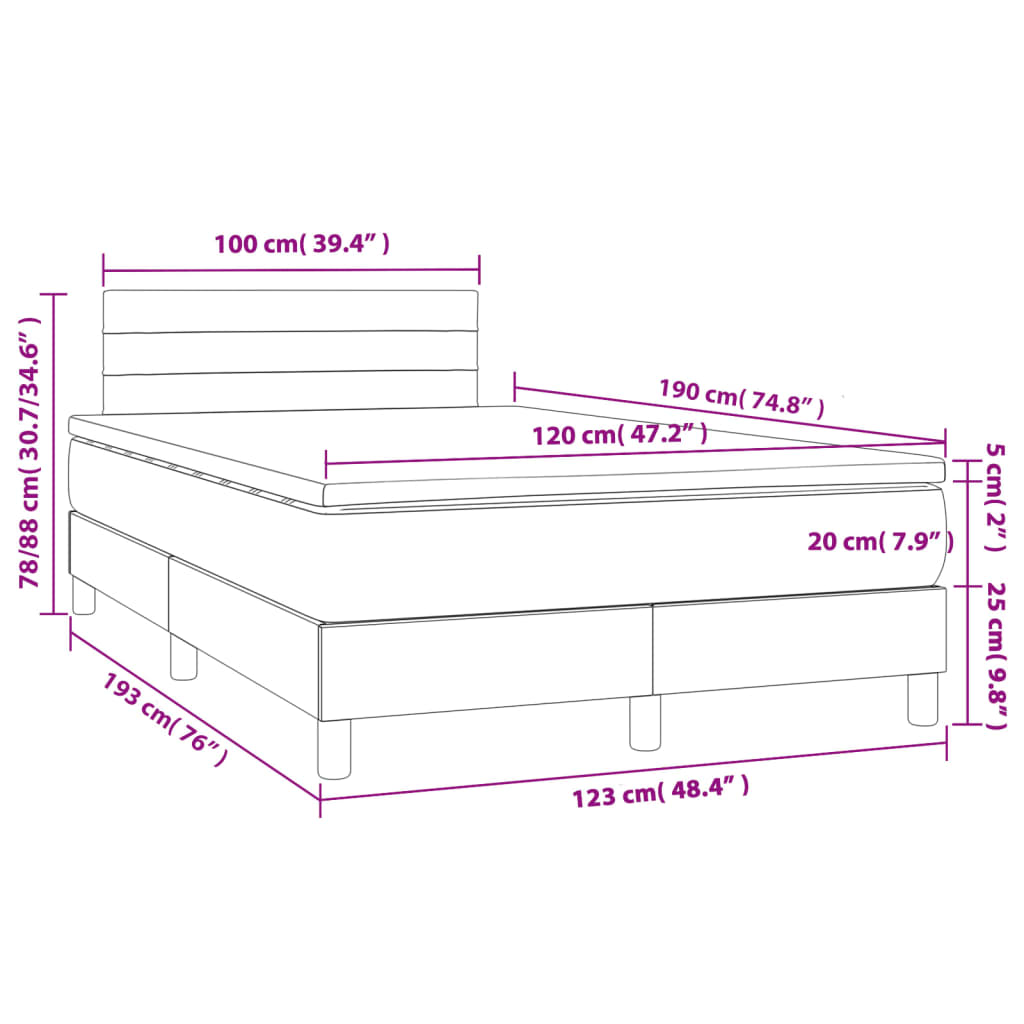 vidaXL Κρεβάτι Boxspring με Στρώμα & LED Μπλε 120x190εκ. Υφασμάτινο