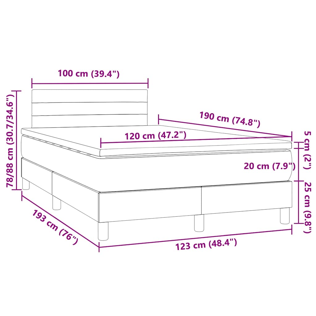 vidaXL Κρεβάτι Boxspring με Στρώμα & LED Taupe 120x190 εκ. Υφασμάτινο