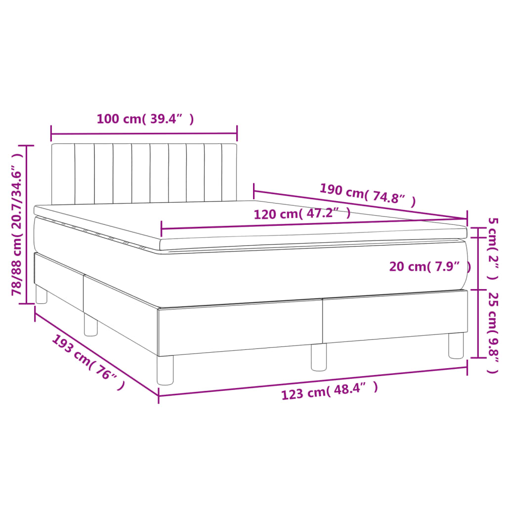 vidaXL Κρεβάτι Boxspring με Στρώμα & LED Σκ.Καφέ 120x190εκ. Υφασμάτινο