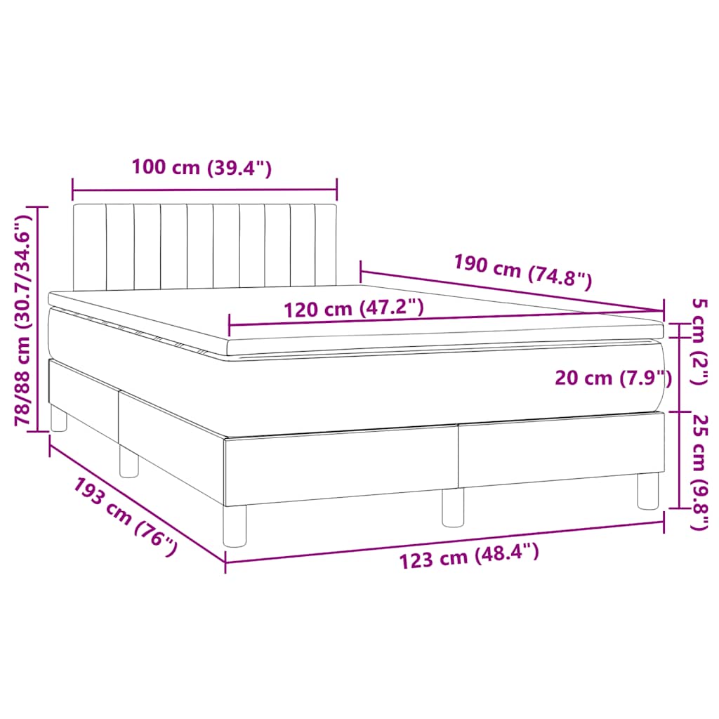 vidaXL Κρεβάτι Boxspring με Στρώμα & LED Taupe 120x190 εκ. Υφασμάτινο