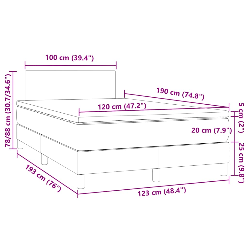 vidaXL Κρεβάτι Boxspring με Στρώμα & LED Γκρι 120x190 εκ. Συνθ. Δέρμα