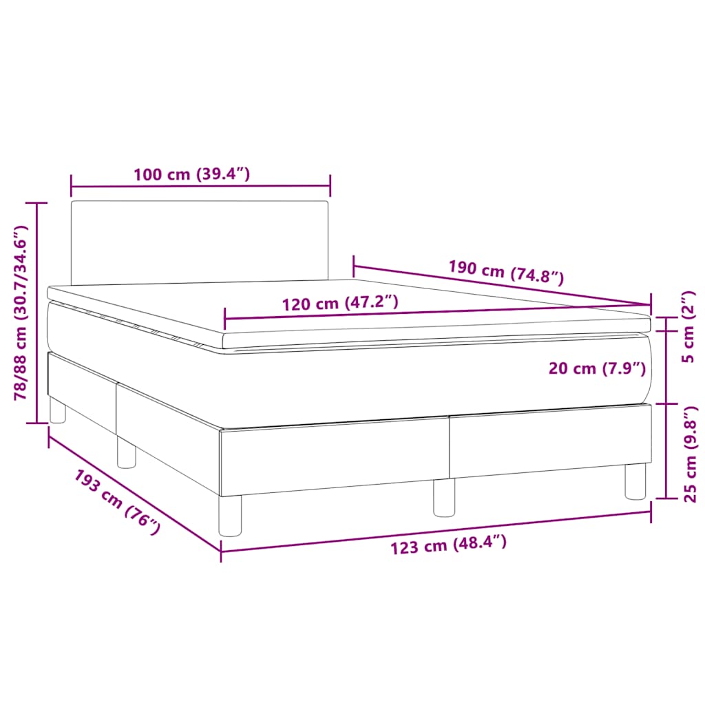 vidaXL Κρεβάτι Boxspring με Στρώμα & LED Μαύρο 120x190 εκ. Βελούδινο