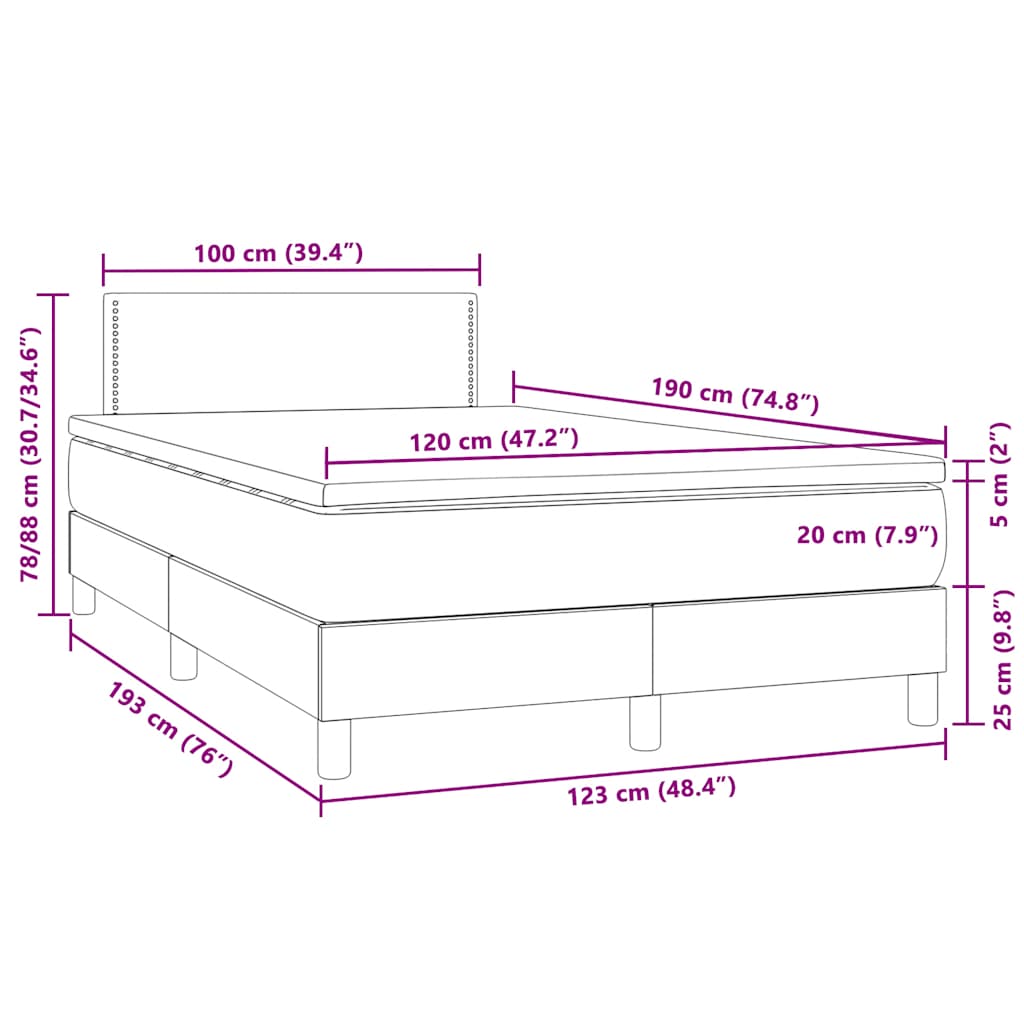 vidaXL Κρεβάτι Boxspring με Στρώμα & LED Σκ.Γκρι 120x190εκ. Βελούδινο