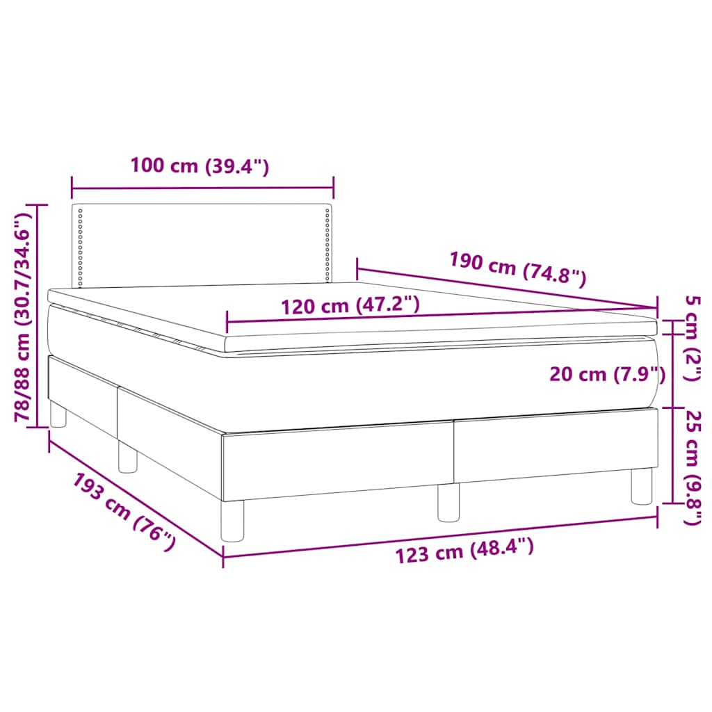 vidaXL Κρεβάτι Boxspring με Στρώμα & LED Σκ. Πράσινο 120x190εκ Βελούδο