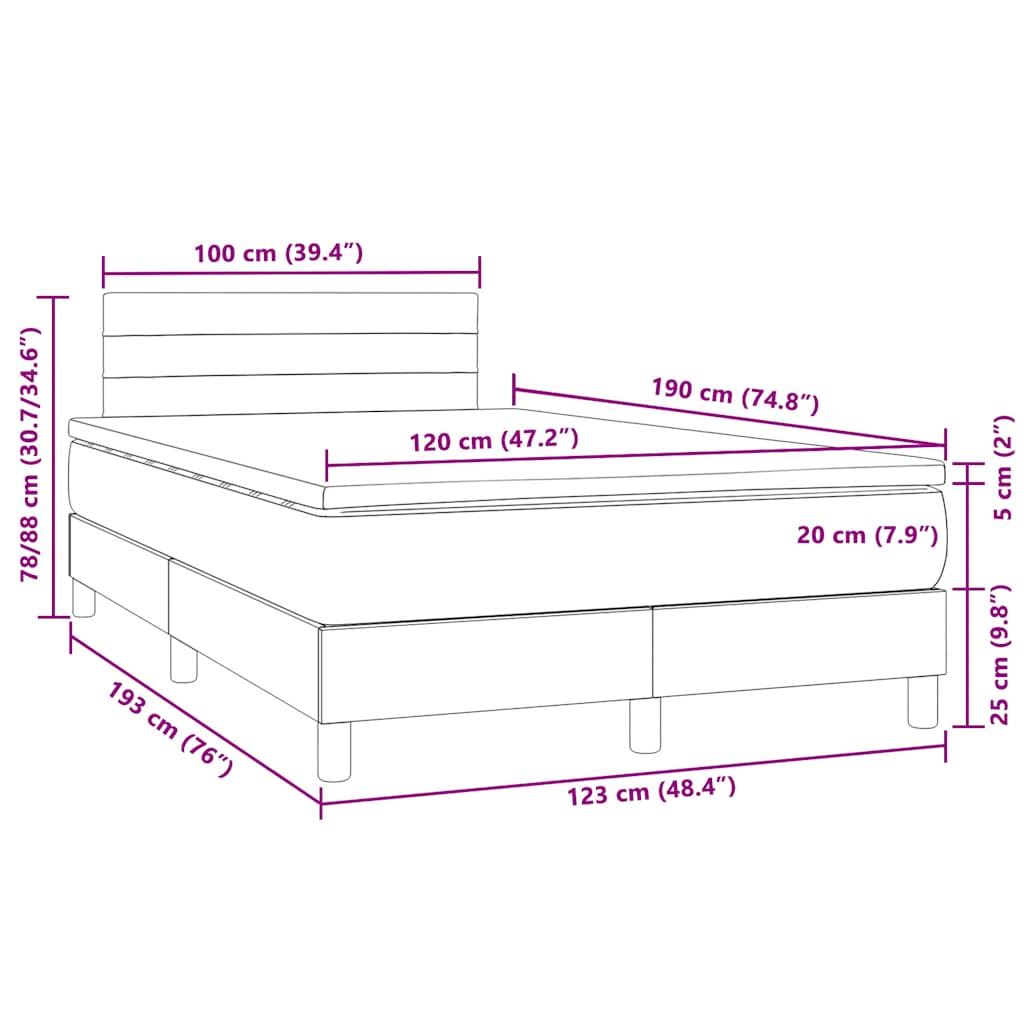 vidaXL Κρεβάτι Boxspring με Στρώμα & LED Σκ. Μπλε 120x190εκ. Βελούδινο