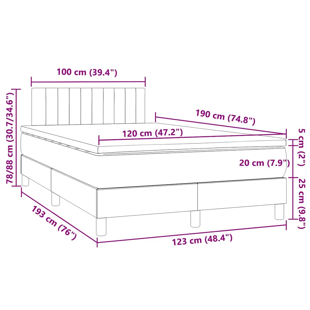 vidaXL Κρεβάτι Boxspring με Στρώμα & LED Ροζ 120x190 εκ. Βελούδινο