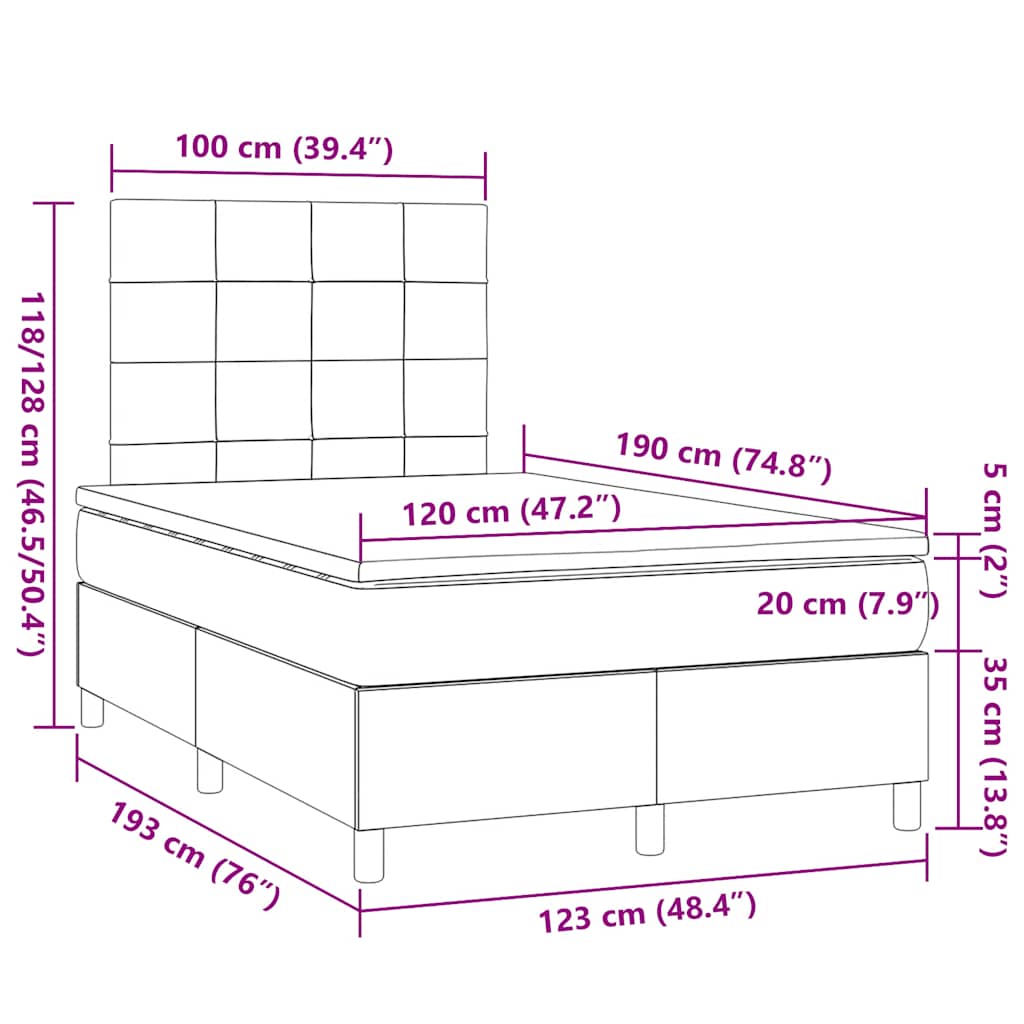 vidaXL Κρεβάτι Boxspring με Στρώμα & LED Taupe 120x190 εκ. Υφασμάτινο