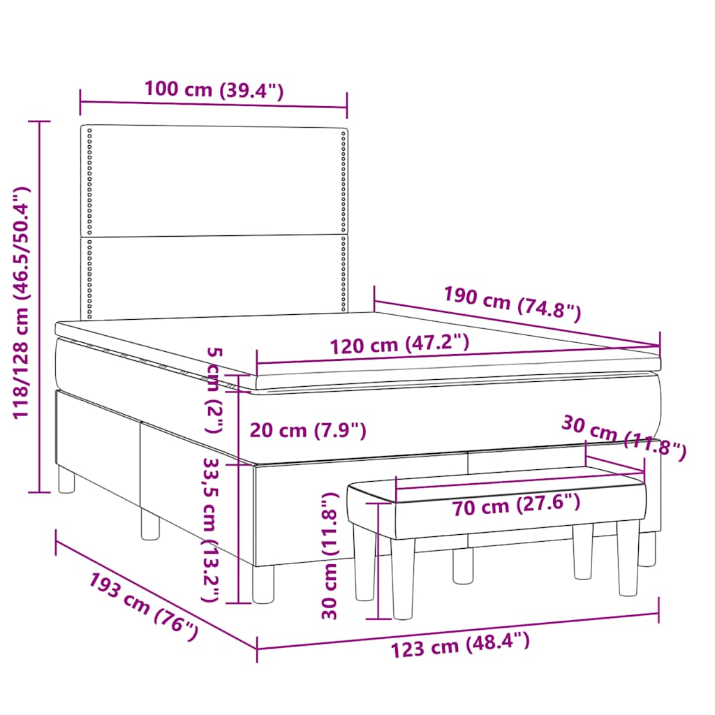vidaXL Κρεβάτι Boxspring με Στρώμα Μαύρο 120x190 εκ. Υφασμάτινο