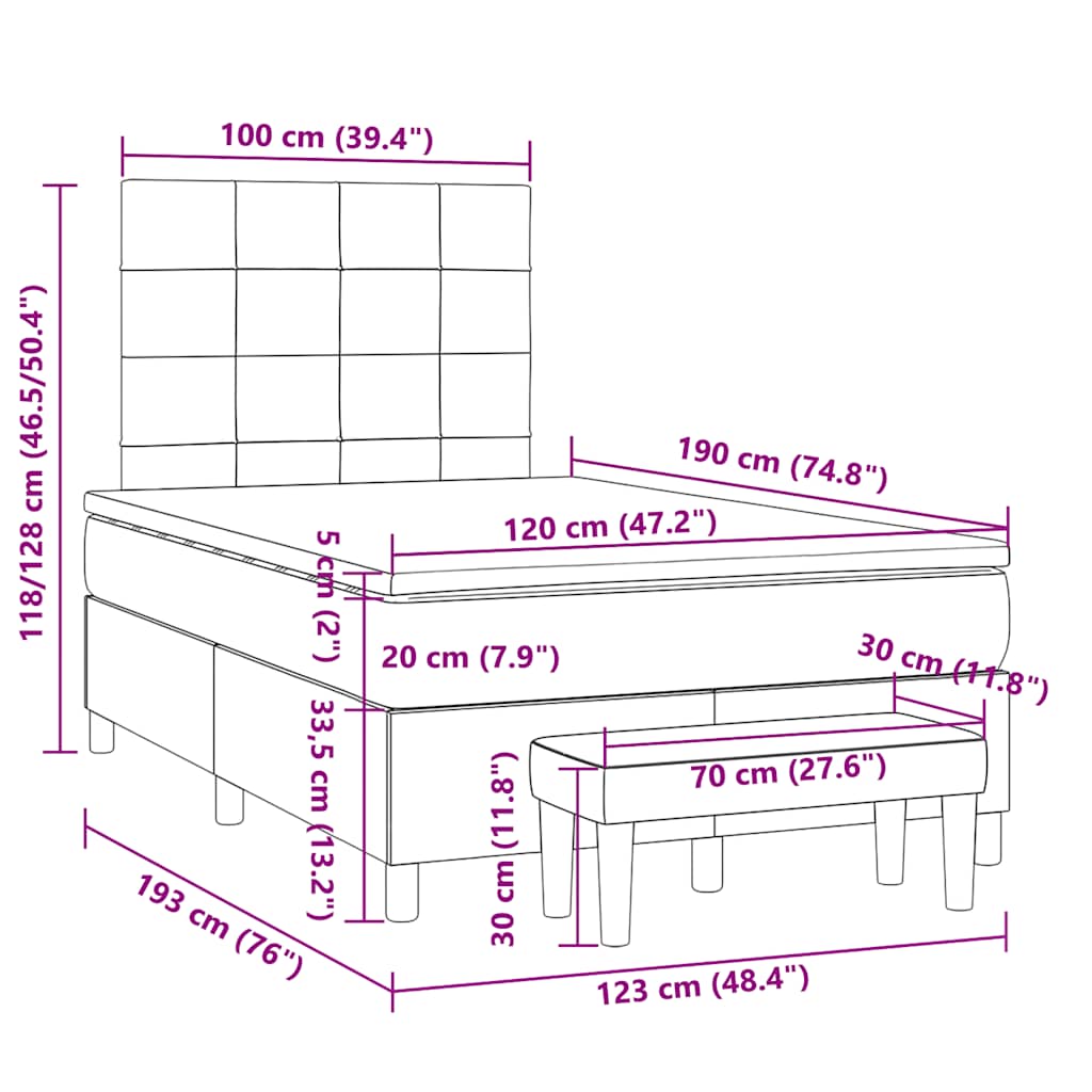 vidaXL Κρεβάτι Boxspring με Στρώμα Μαύρο 120x190 εκ. Υφασμάτινο