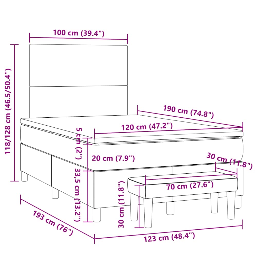 vidaXL Κρεβάτι Boxspring με Στρώμα Μαύρο 120x190 εκ. Υφασμάτινο