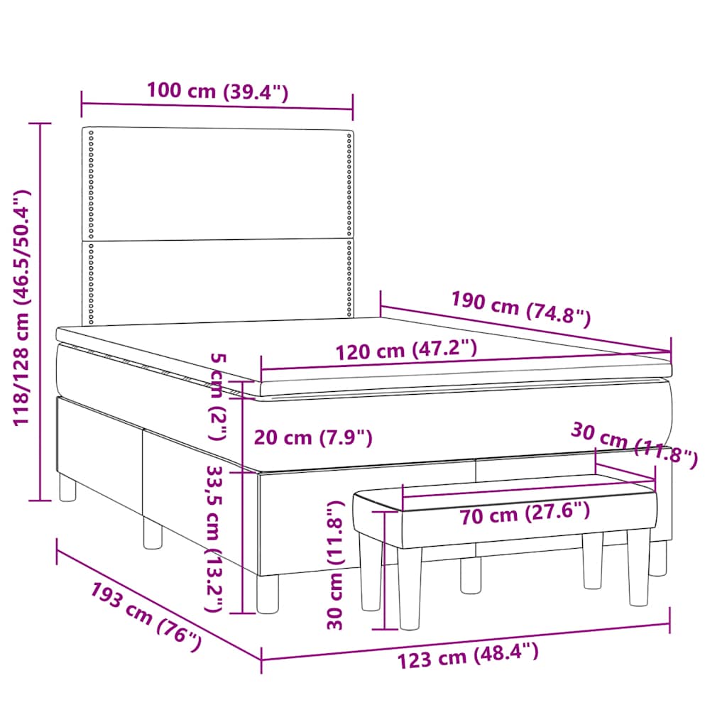 vidaXL Κρεβάτι Boxspring με Στρώμα Μαύρο 120x190 εκ. Υφασμάτινο