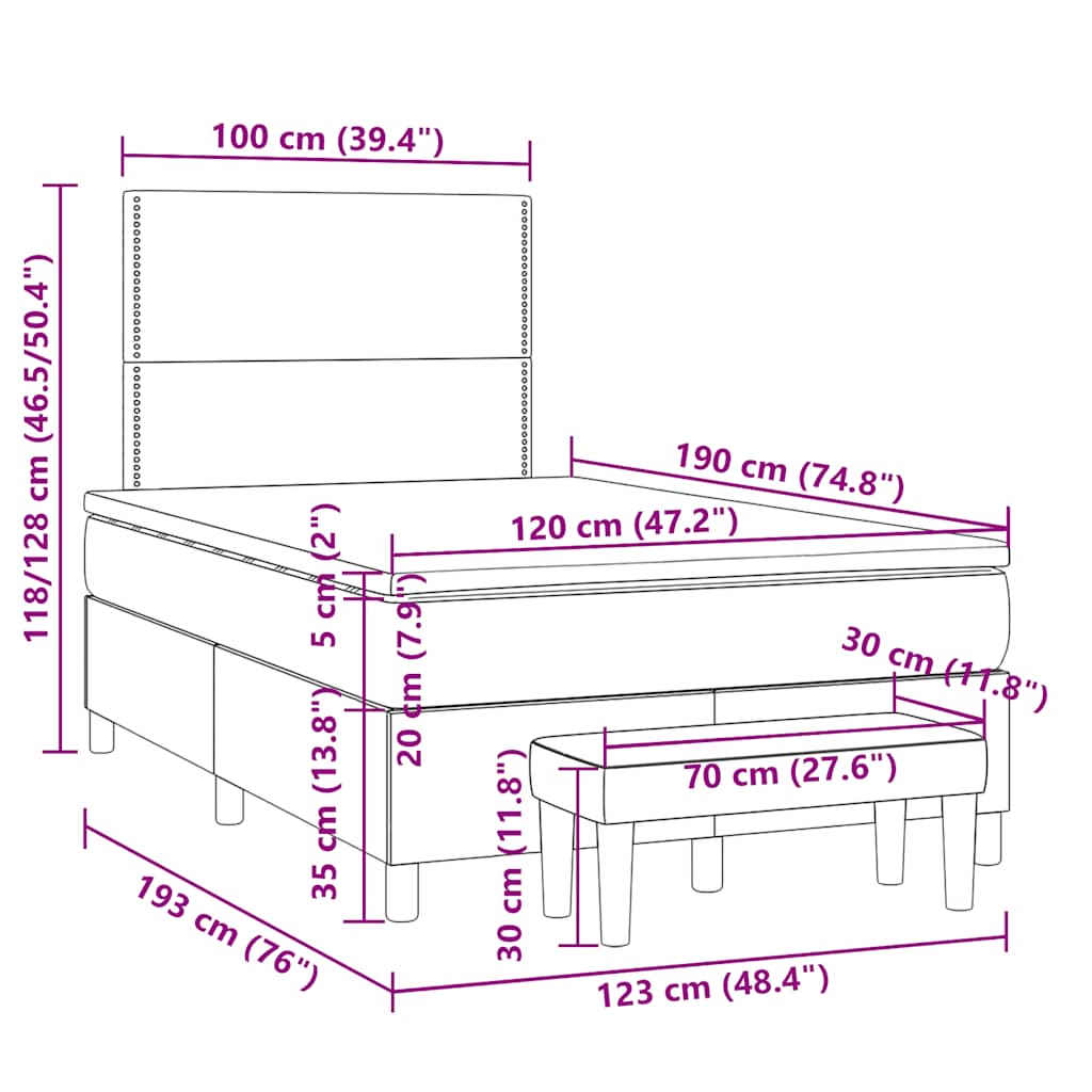 vidaXL Κρεβάτι Boxspring με Στρώμα Taupe 120x190 εκ. Υφασμάτινο