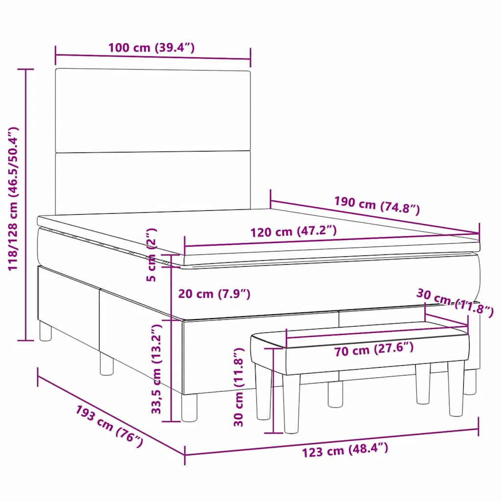 vidaXL Κρεβάτι Boxspring με Στρώμα Σκούρο Γκρι 120x190 εκ. Βελούδινο
