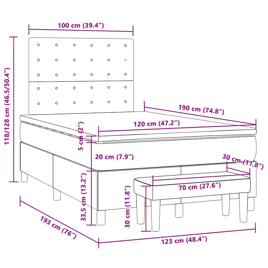 vidaXL Κρεβάτι Boxspring με Στρώμα Ανοιχτό Γκρι 120x190 εκ. Βελούδινο