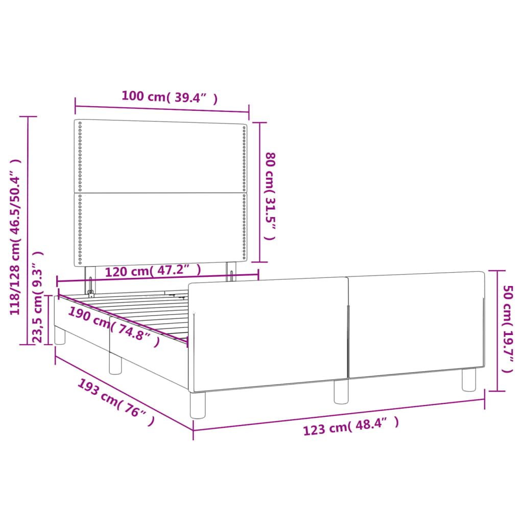 vidaXL Πλαίσιο Κρεβατιού χωρίς στρώμα Μπλε 120x190 εκ. Υφασμάτινο