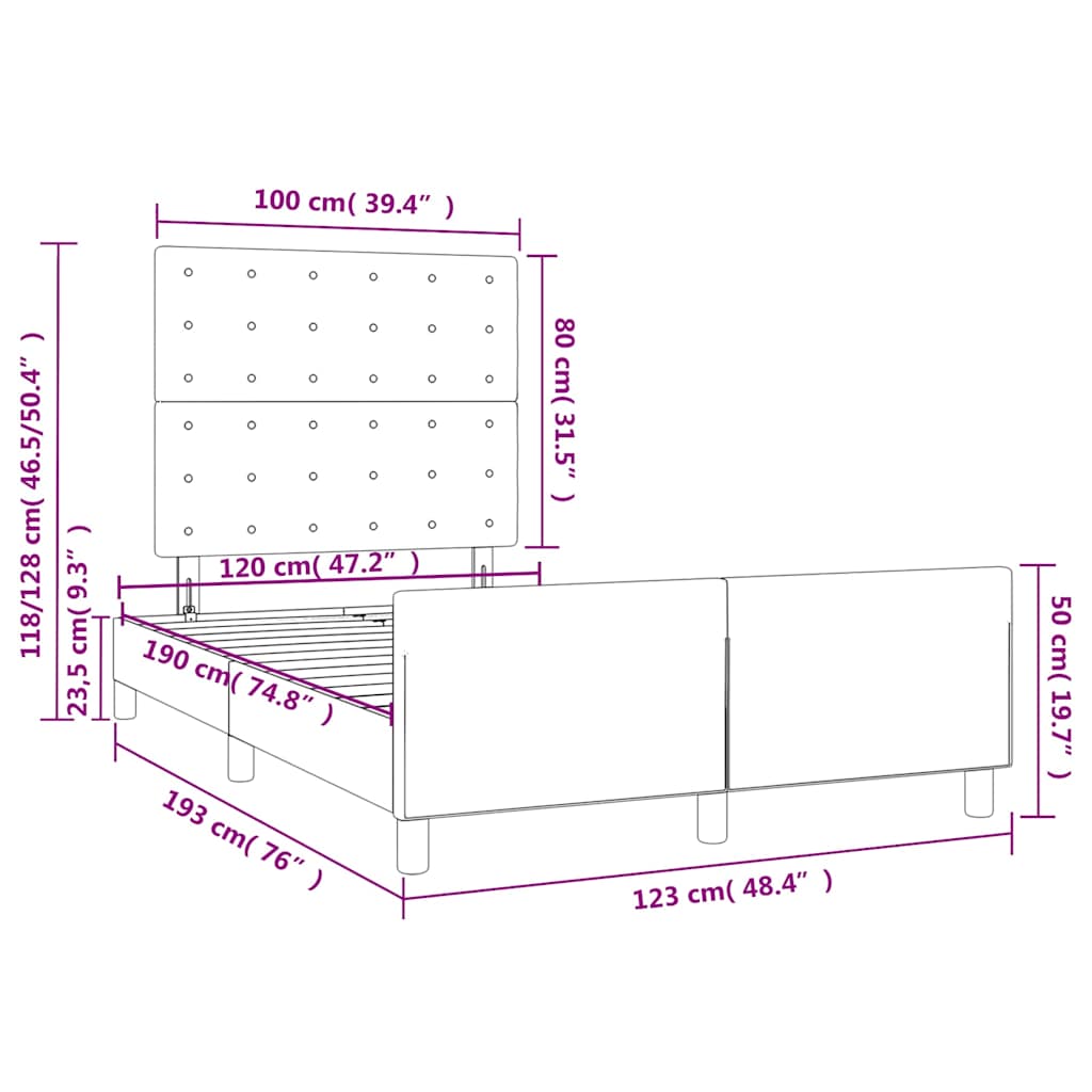 vidaXL Πλαίσιο Κρεβατιού χωρίς στρώμα Κρέμα 120x190 εκ. Υφασμάτινο