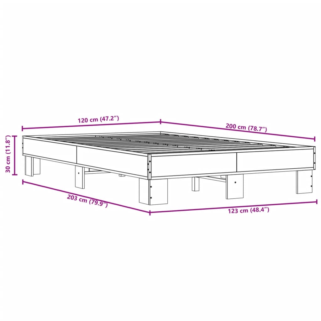 vidaXL Πλαίσιο Κρεβατιού Γκρι Sonoma 120x200 εκ. Επεξ. Ξύλο & Μέταλλο