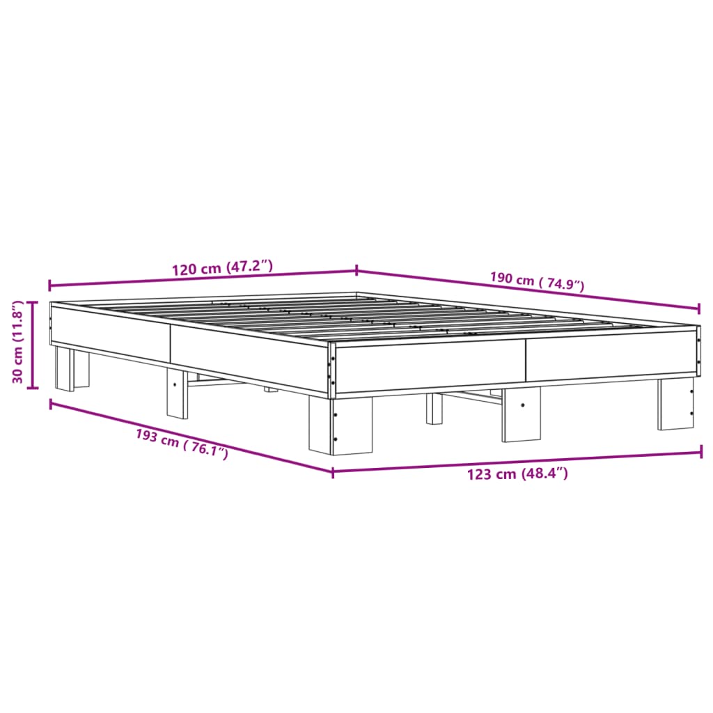 vidaXL Πλαίσιο Κρεβατιού Sonoma Δρυς 120x190 εκ. Επεξ. Ξύλο & Μέταλλο