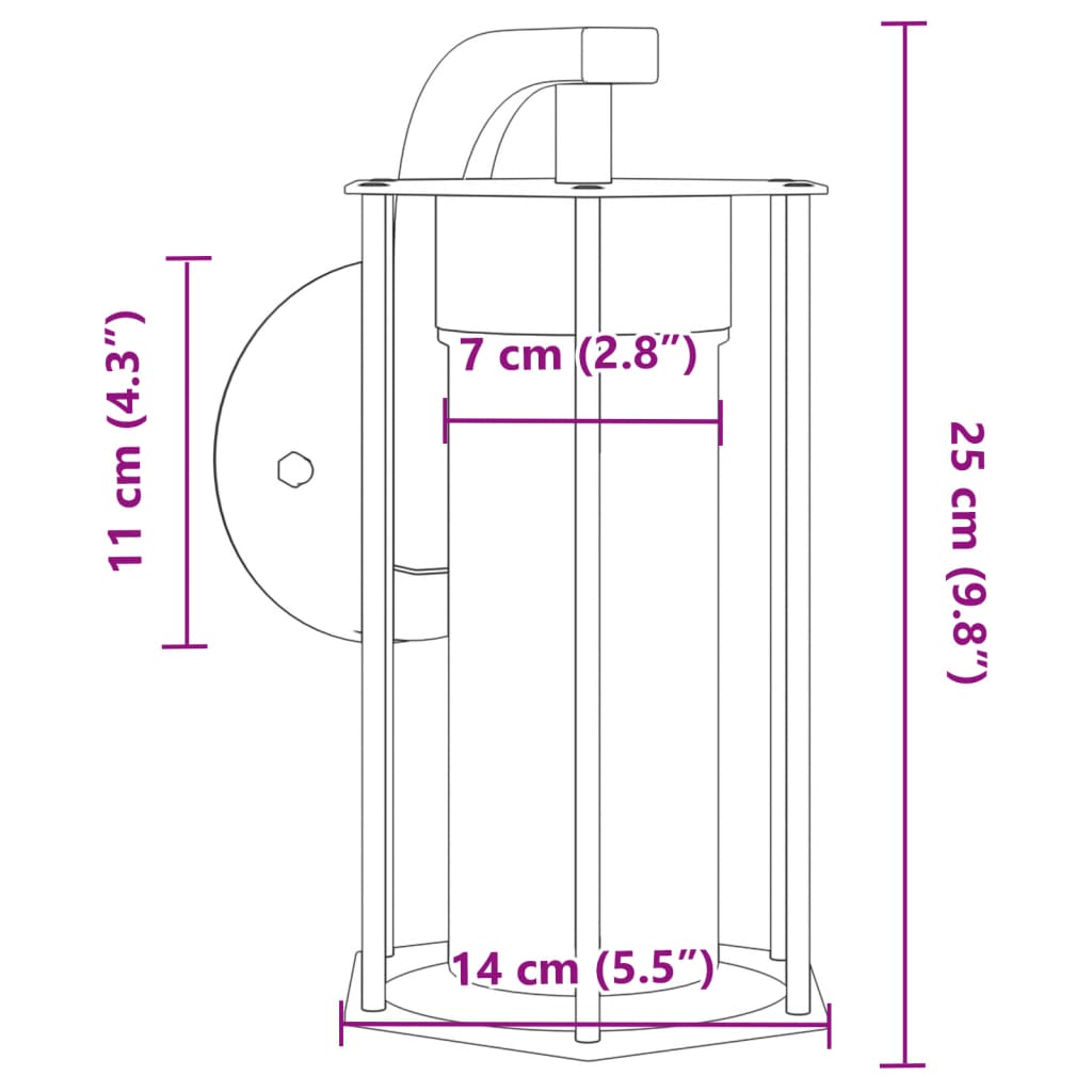 vidaXL Φωτιστικά Τοίχου Εξωτερ. Χώρου 2 τεμ. Μαύρο Ανοξείδωτο Ατσάλι