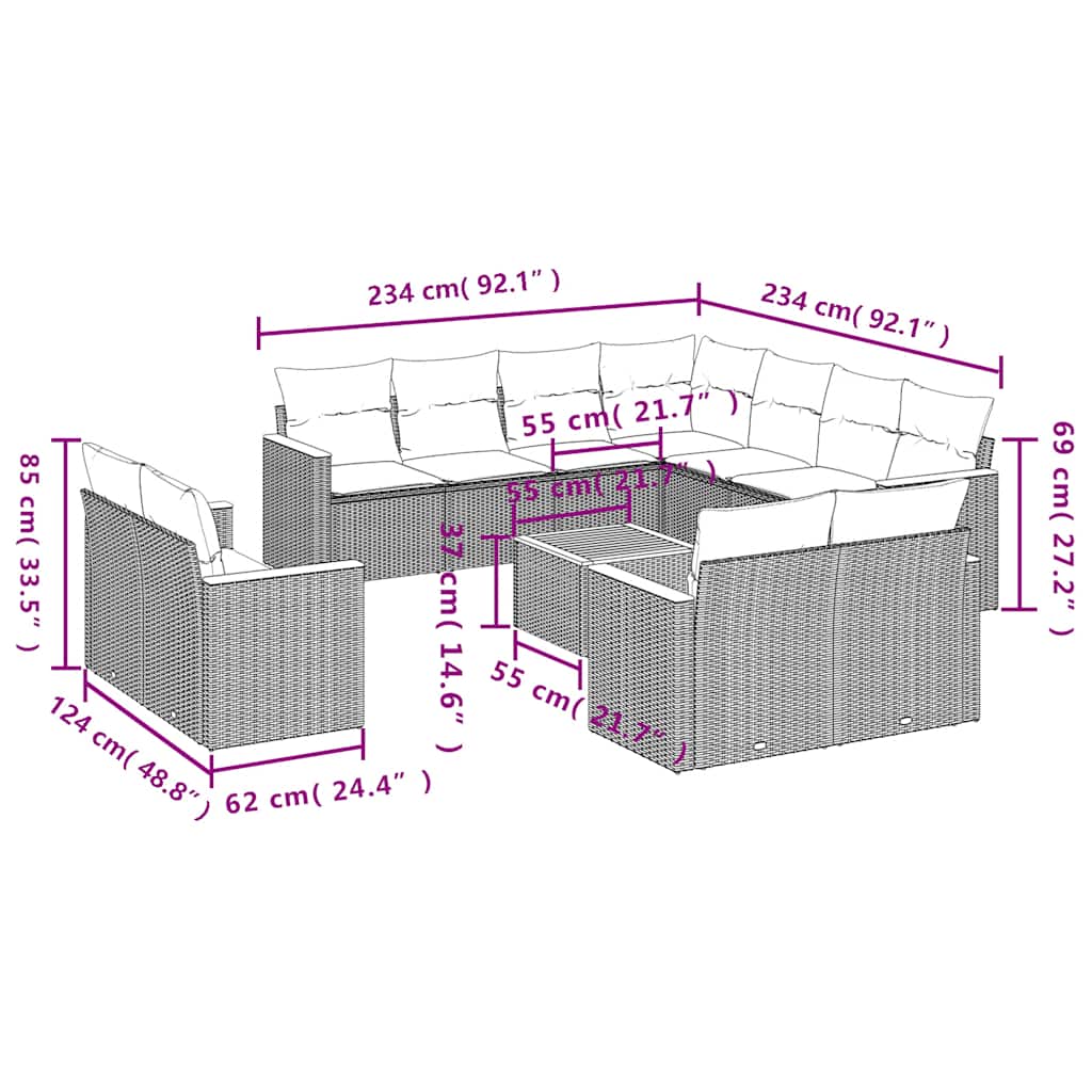 vidaXL Σαλόνι Κήπου 12 Τεμαχίων Μαύρο Συνθετικό Ρατάν με Μαξιλάρια
