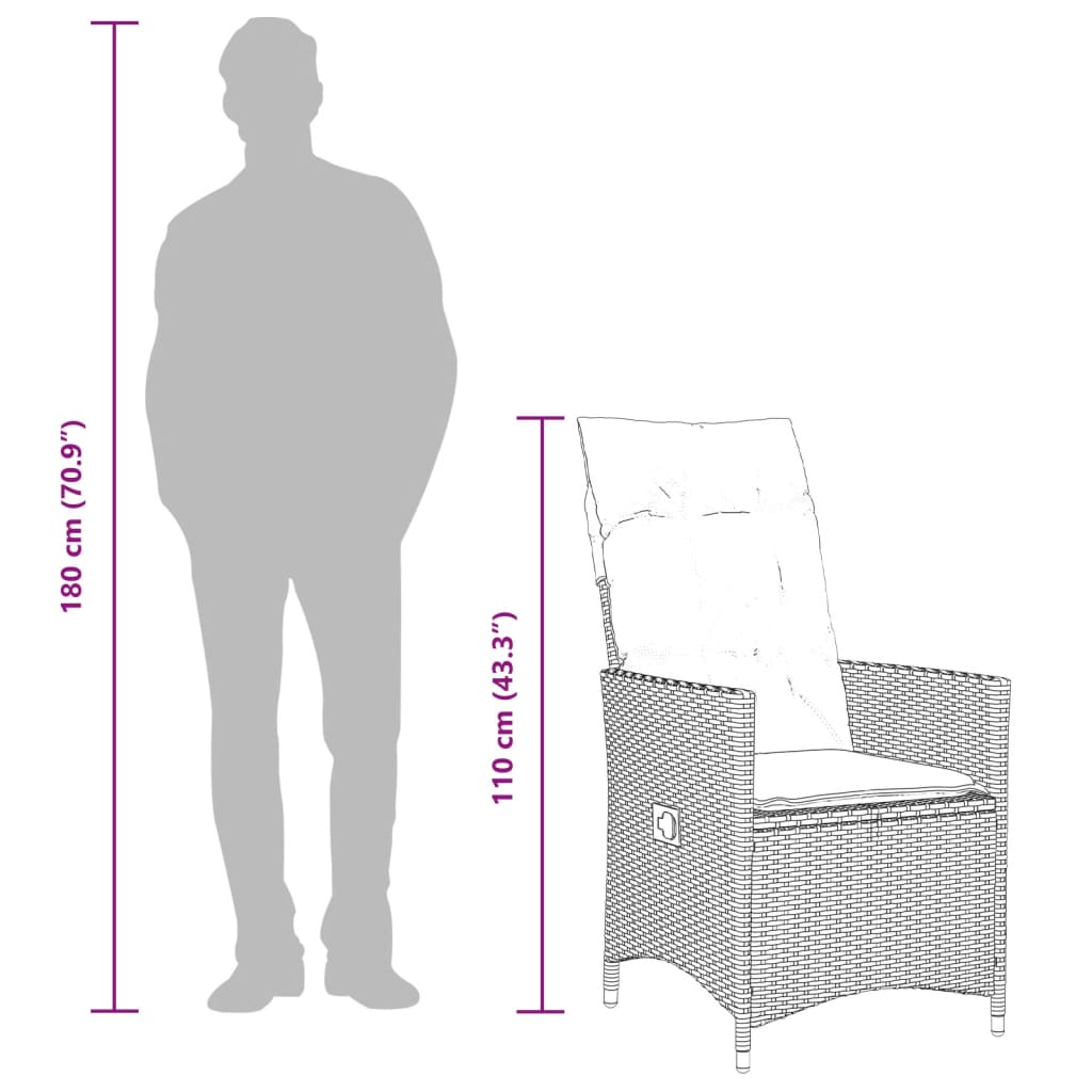 vidaXL Σετ Επίπλων Bistro 3 τεμ Γκρι Συνθετικό Ρατάν με Μαξιλάρια