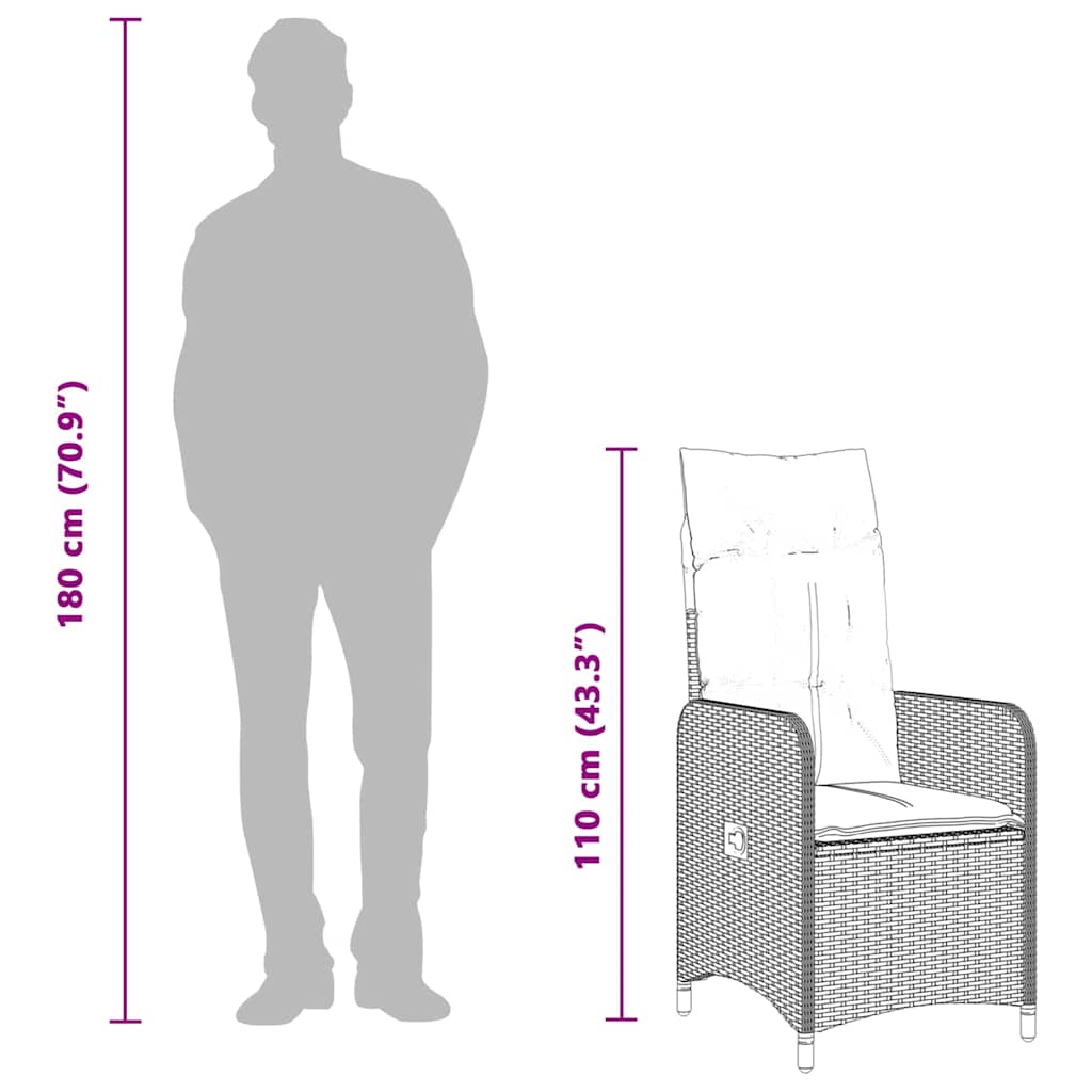 vidaXL Σετ Επίπλων Bistro Κήπου 9 τεμ. Γκρι Συνθετ. Ρατάν με Μαξιλάρια