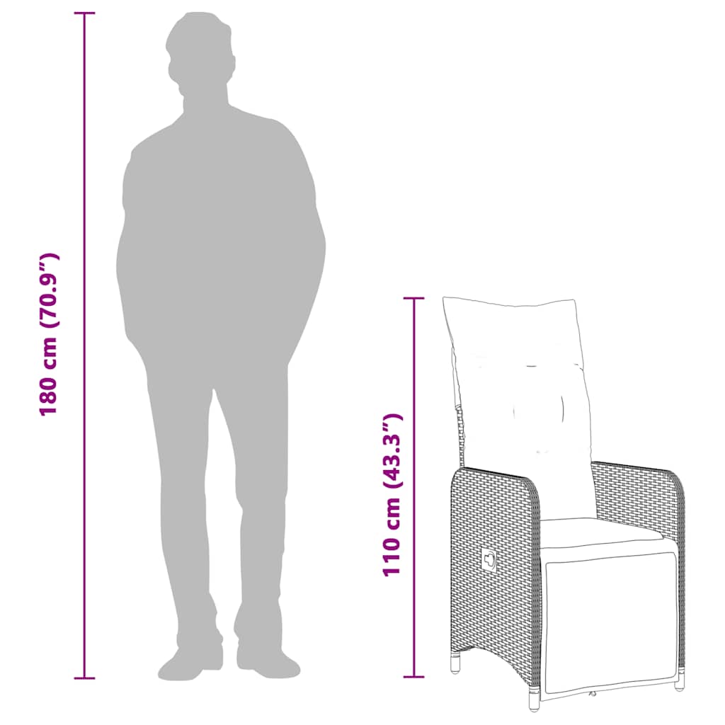 vidaXL Σετ Επίπλων Bistro Κήπου 3 τεμ Μαύρο Συνθετ. Ρατάν με Μαξιλάρια