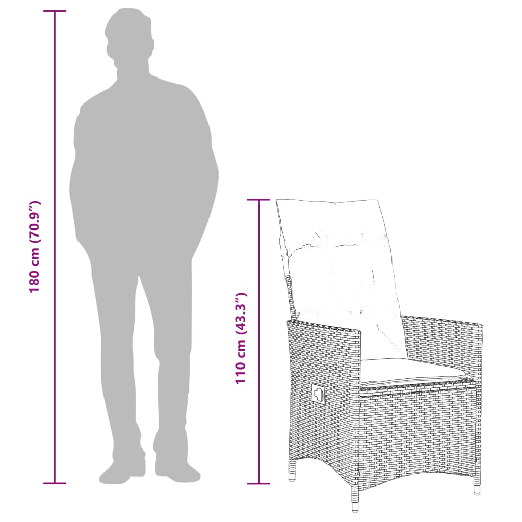 vidaXL Σετ Επίπλων Bistro Κήπου 11τεμ Μαύρο Συνθετ. Ρατάν με Μαξιλάρια