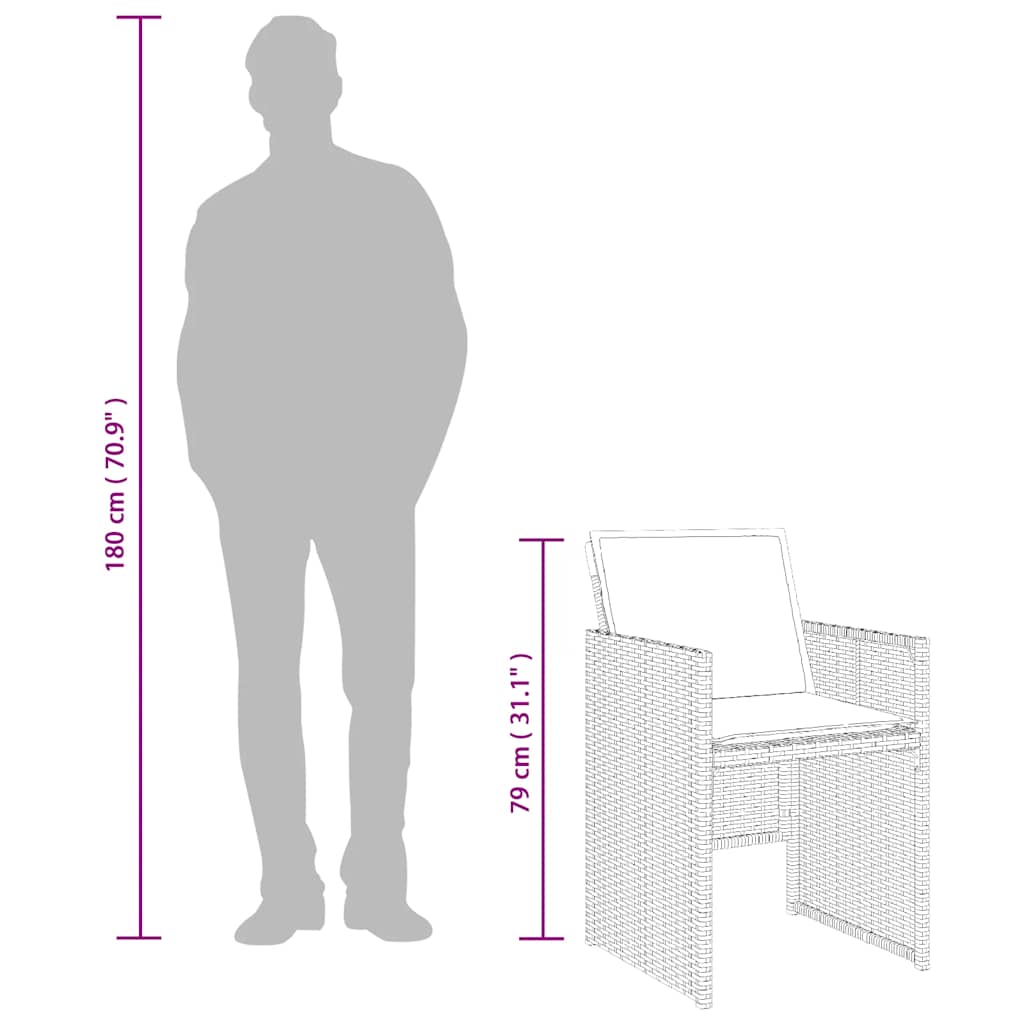 vidaXL Σετ Τραπεζαρίας Κήπου 9 τεμ. Καφέ Συνθετικό Ρατάν με Μαξιλάρια