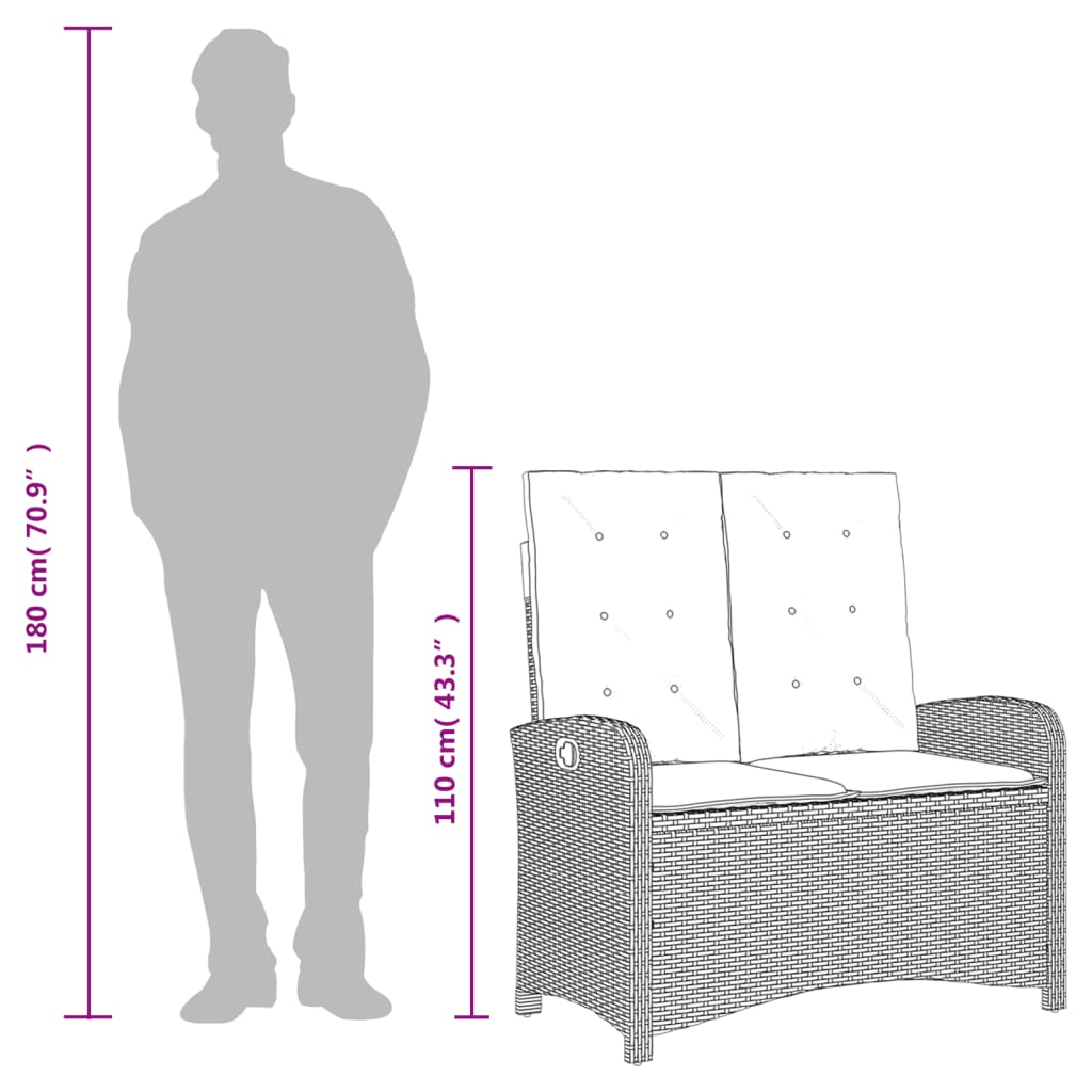 vidaXL Σετ Τραπεζαρίας Κήπου 2 Τεμ. Μαύρο από Συνθ. Ρατάν με Μαξιλάρια