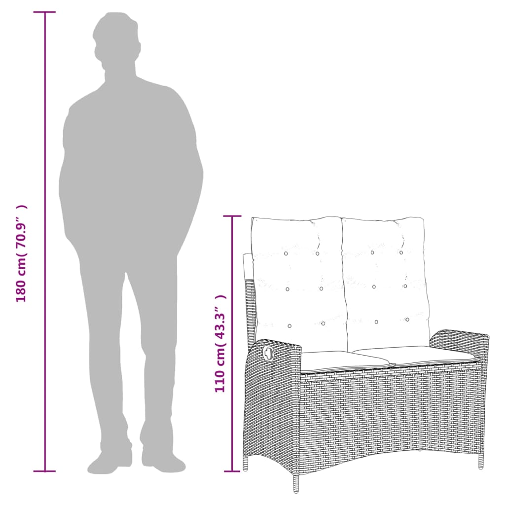 vidaXL Σετ Τραπεζαρίας Κήπου 2 τεμ. Γκρι Συνθ. Ρατάν με Μαξιλάρια