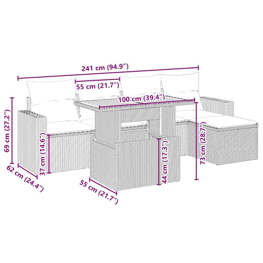 vidaXL Σετ Καναπέ Κήπου 6 τεμ. Μπεζ Συνθετικό Ρατάν με Μαξιλάρια