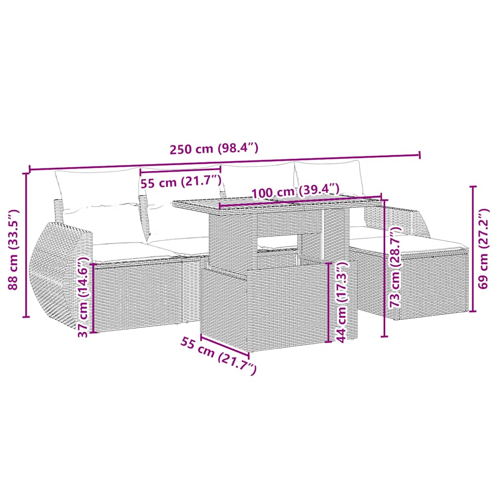 vidaXL Σετ Καναπέ Κήπου 6 τεμ. Μπεζ Συνθετικό Ρατάν με Μαξιλάρια