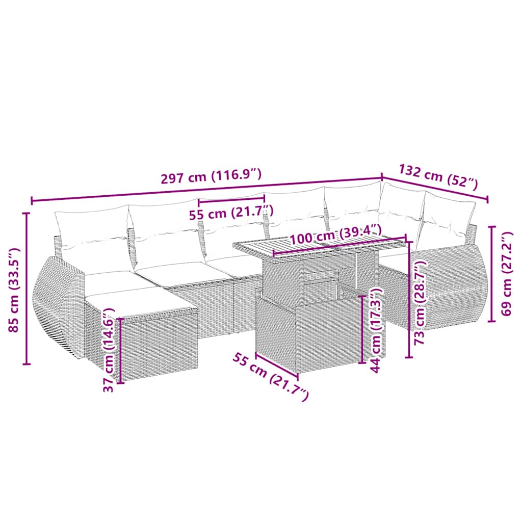 vidaXL Σαλόνι Κήπου Σετ 8 τεμ. Μπεζ Συνθετικό Ρατάν με Μαξιλάρια