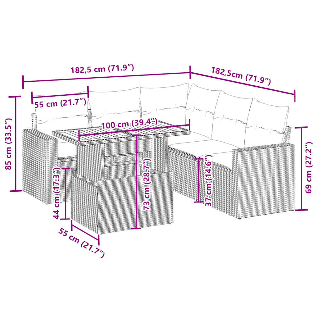 vidaXL Σετ Καναπέ Κήπου 6 τεμ. Μπεζ Συνθετικό Ρατάν με Μαξιλάρια