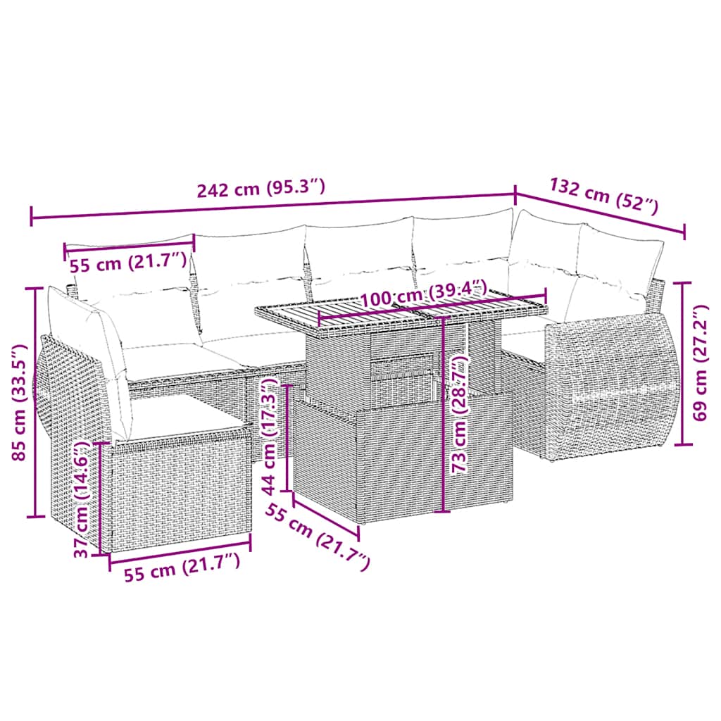 vidaXL Σαλόνι Κήπου Σετ 7 τεμ. Μπεζ Συνθετικό Ρατάν με Μαξιλάρια