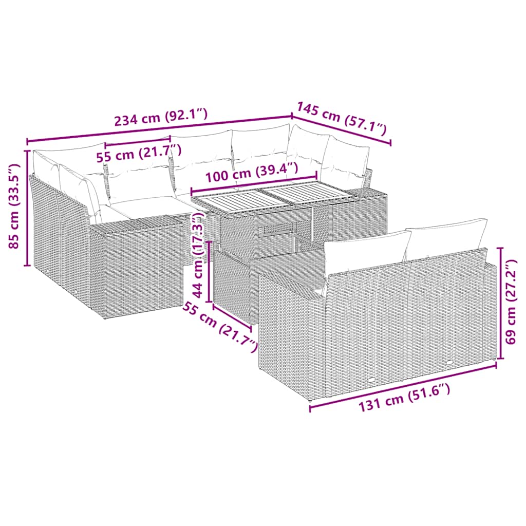 vidaXL Σαλόνι Κήπου Σετ 11 τεμ. Μπεζ Συνθετικό Ρατάν με Μαξιλάρια