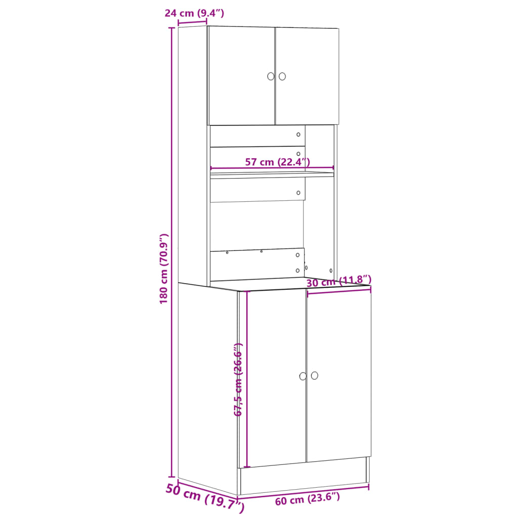 vidaXL Στήλη Κουζίνας Γκρι Σκυρ. 60x50x180 εκ. από Επεξεργασμένο Ξύλο