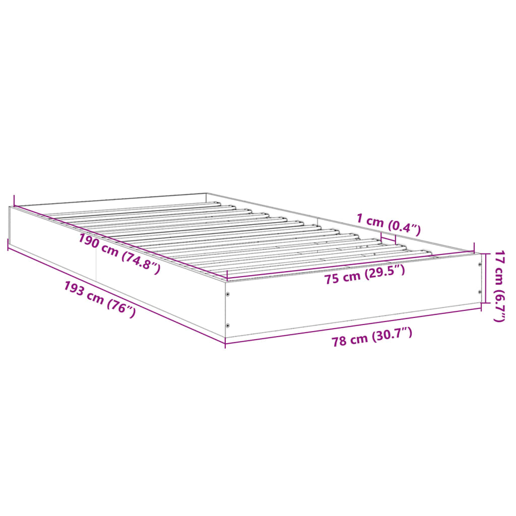 vidaXL Πλαίσιο Κρεβατιού Χωρ. Στρώμα Sonoma Δρυς 75x190εκ Επεξ. Ξύλο