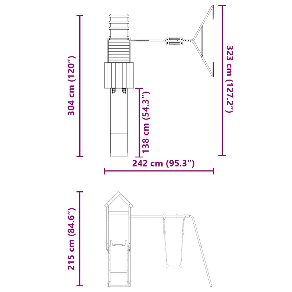 vidaXL Παιδική Χαρά Εξωτερικού Χώρου από Μασίφ Ξύλο Πεύκου