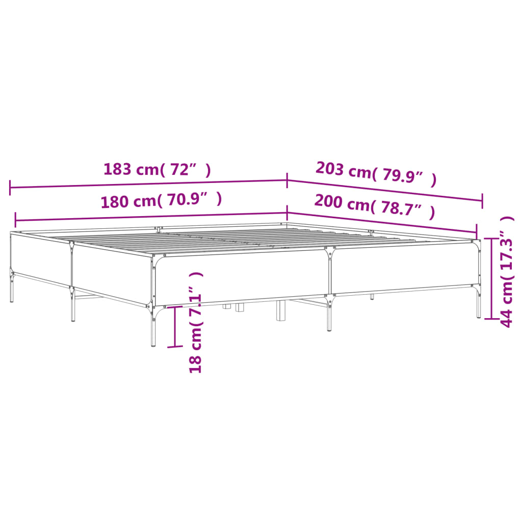 vidaXL Πλαίσιο Κρεβατιού Sonoma Δρυς 180x200 εκ. Επεξ. Ξύλο & Μέταλλο