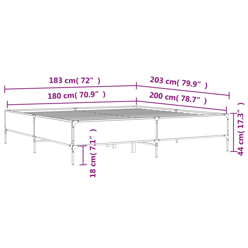 vidaXL Πλαίσιο Κρεβατιού Καφέ Δρυς 180x200 εκ. Επεξ. Ξύλο & Μέταλλο